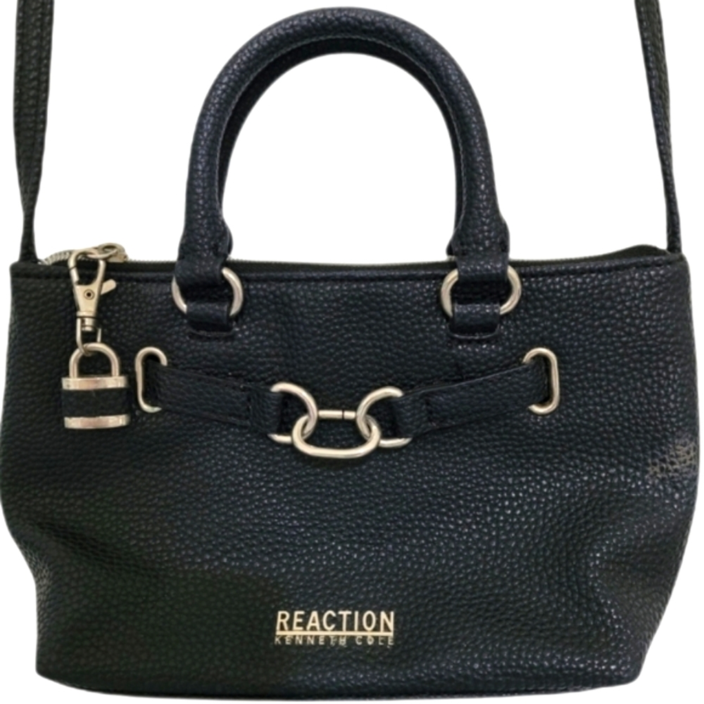 KENNETH COLE REACTION  Crossbody Handbag Black Vegan Pebbled Leather